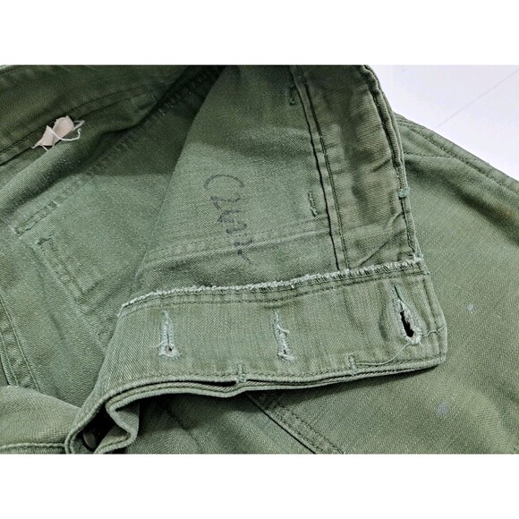 VINTAGE US Army Pants 32x29 Green OG 107 Trouser Cotton Sateen Button RARE - Picture 7 of 11